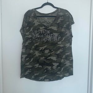 Lane Bryant Beaded Embroidered Camouflage T-shirt Lipstick, Diamonds, Champagne